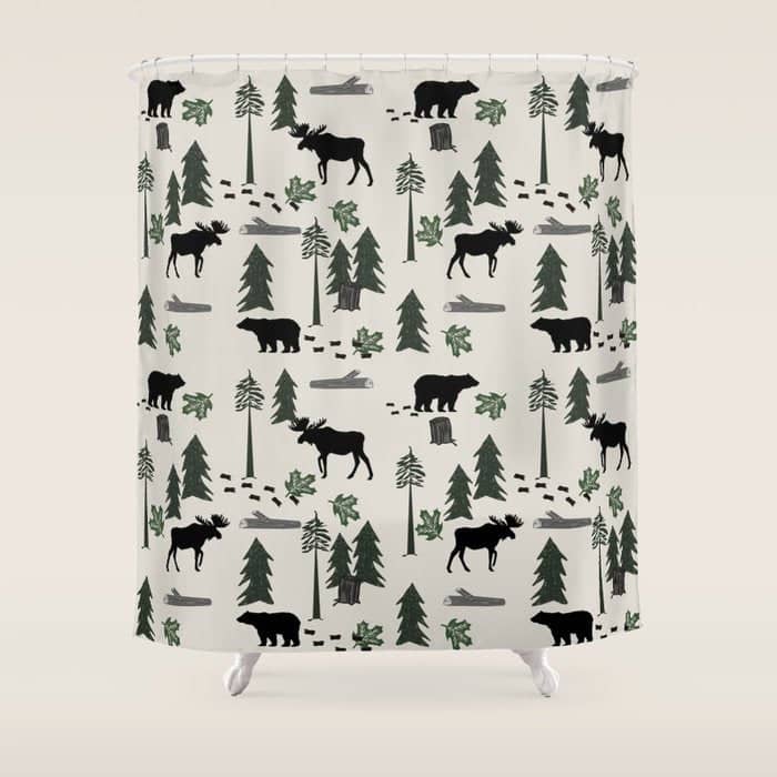 Camping Woodland Forest Nature Moose Bear Pattern Nursery Gifts Shower Curtain