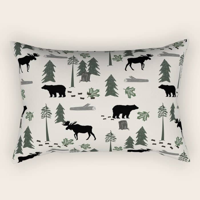 Camping Woodland Forest Nature Moose Bear Pattern Nursery Gifts Rectangular Pillow