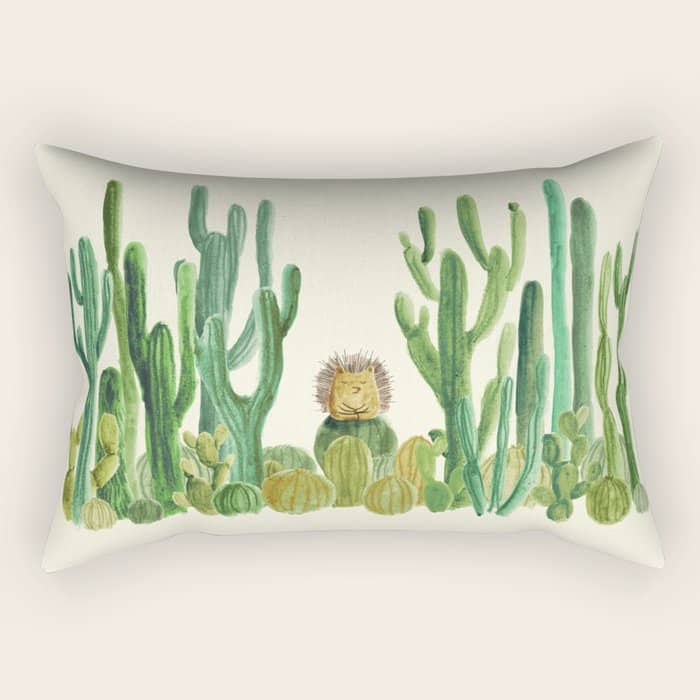 In My Happy Place - Hedgehog Meditating In Cactus Jungle Rectangular Pillow