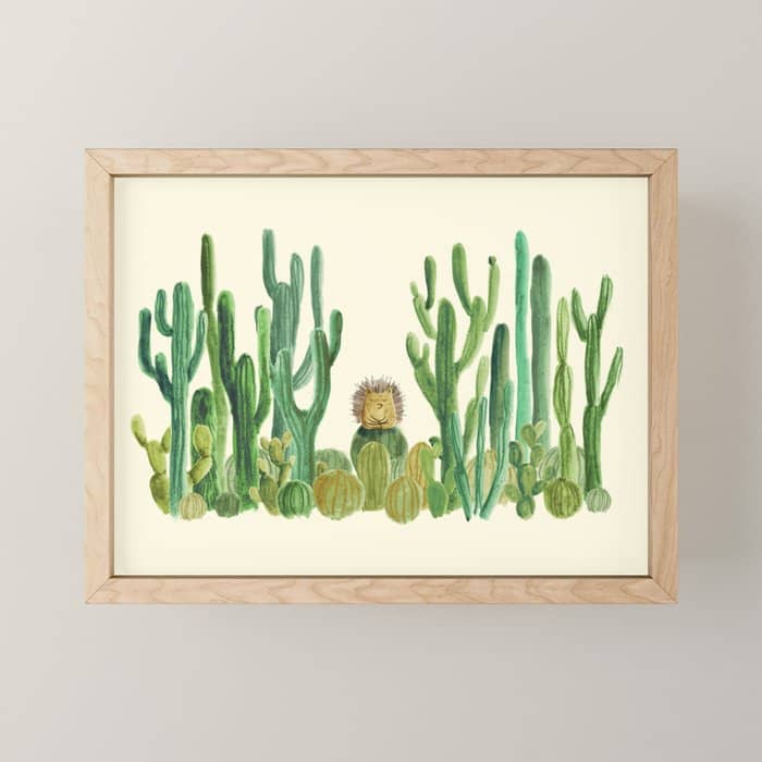 In My Happy Place - Hedgehog Meditating In Cactus Jungle Mini Art Print