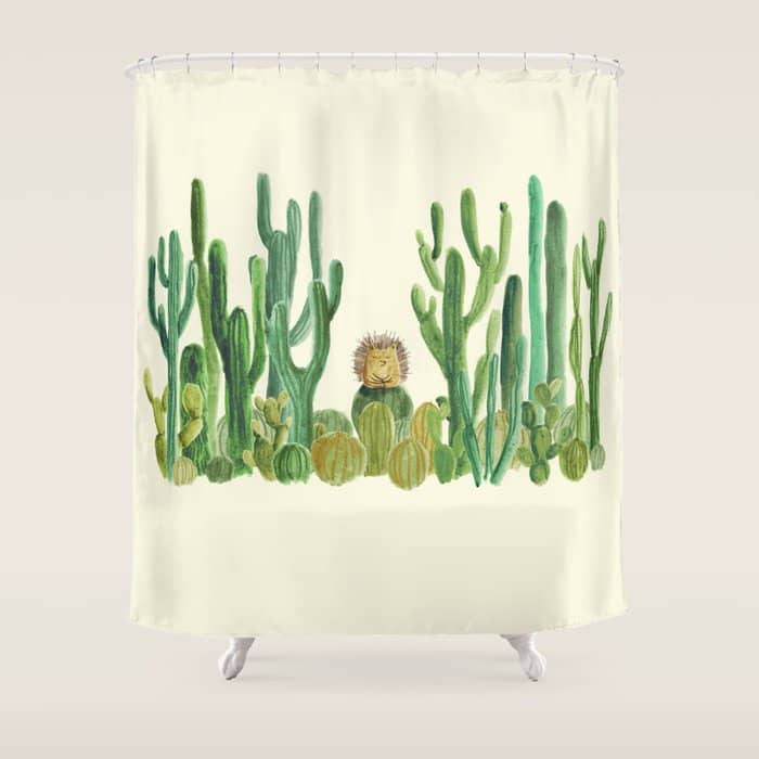 In My Happy Place - Hedgehog Meditating In Cactus Jungle Shower Curtain