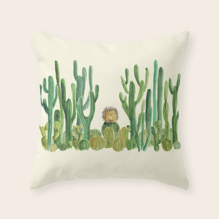 In My Happy Place - Hedgehog Meditating In Cactus Jungle Throw Pillow