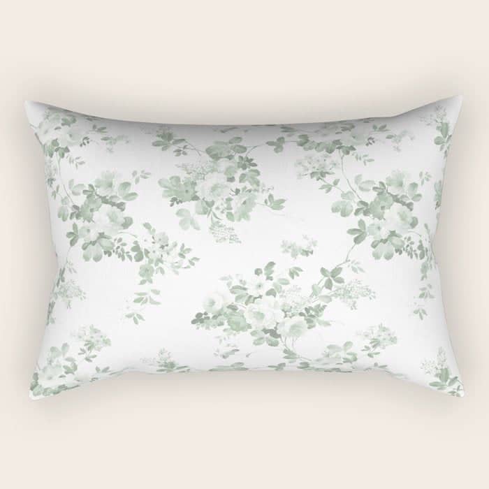 Elegant Vintage Green White Roses Shabby Floral Rectangular Pillow