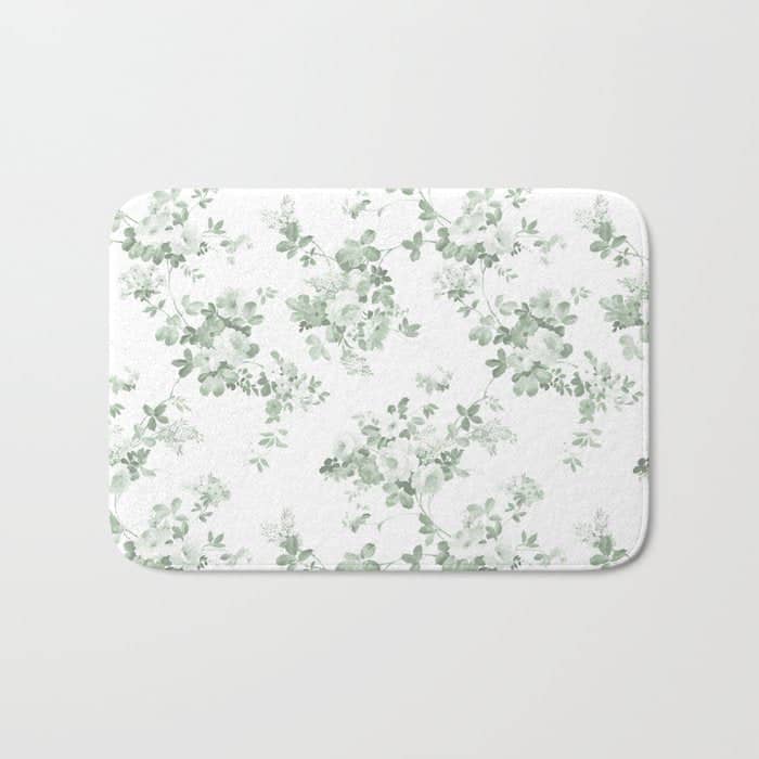 Elegant Vintage Green White Roses Shabby Floral Bath Mat