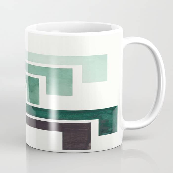 Deep Green Pattern Mid-Century Modern Simple Geometric Pattern Watercolor Minimalist Art Squares Coffee Mug