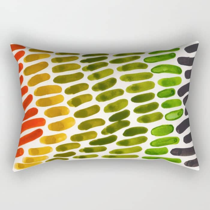 Orange Green Yellow Complementary Colors Watercolor Stripe Pattern Minimalist Simple Mid Century Mod Rectangular Pillow