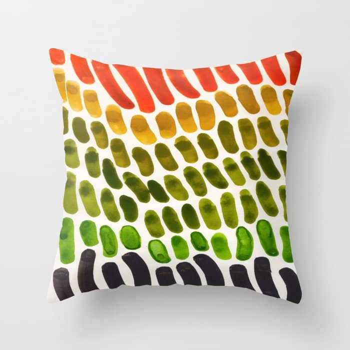 Orange Green Yellow Complementary Colors Watercolor Stripe Pattern Minimalist Simple Mid Century Mod Throw Pillow