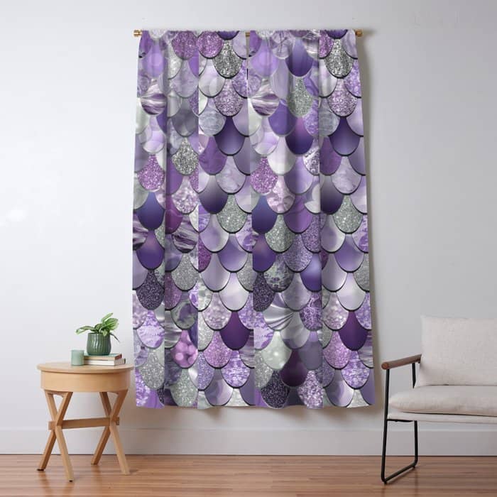 Mermaid Purple And Silver Window Curtain