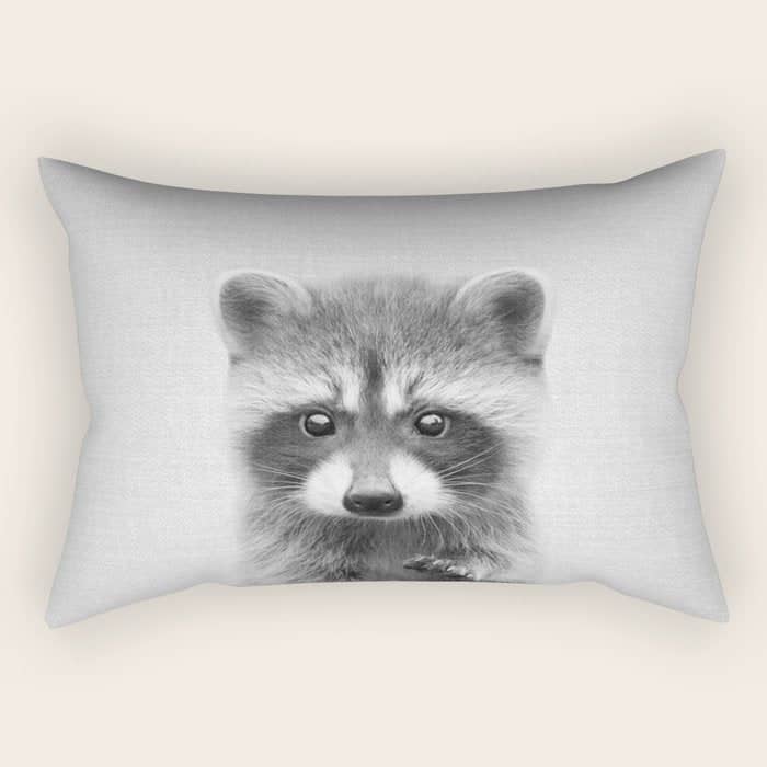 Raccoon - Black & White Rectangular Pillow