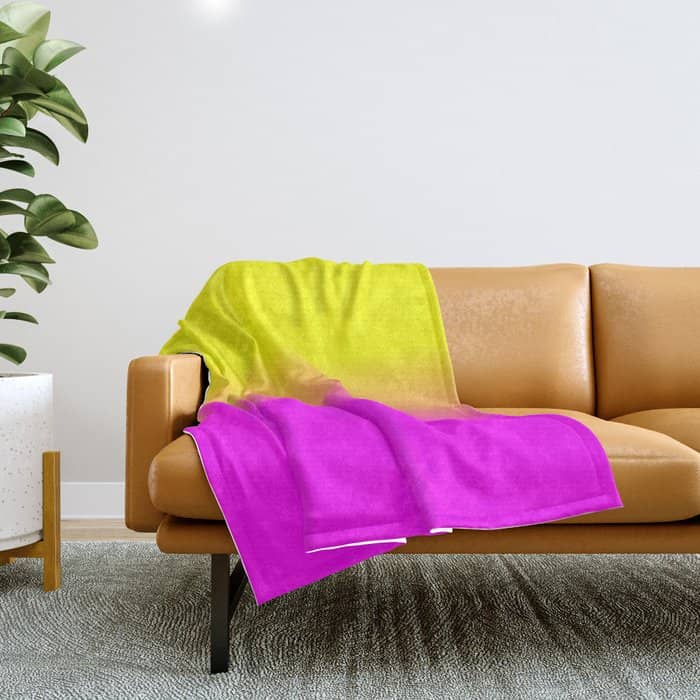 Neon Yellow And Bright Hot Pink Ombré  Shade Color Fade Throw Blanket
