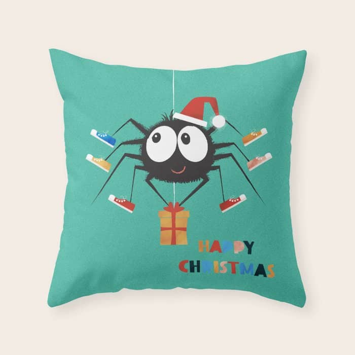 Happy Christmas Santa Spider Throw Pillow
