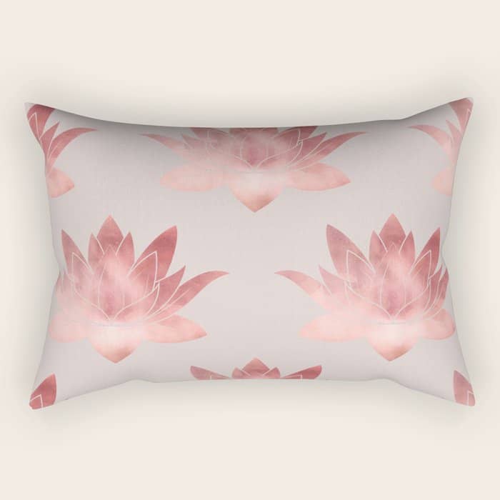 Pink Lotus Flower | Watercolor Texture Rectangular Pillow