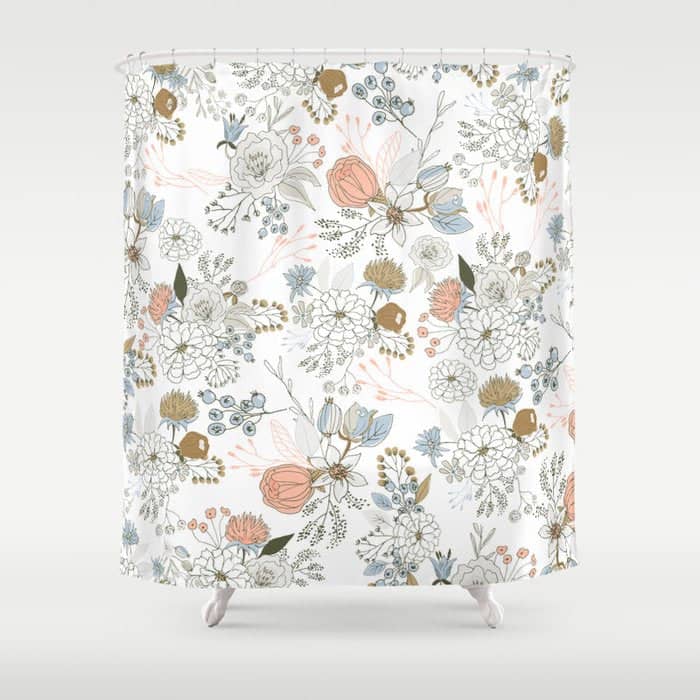 Elegant Abstract Coral Pastel Blue Modern Rustic Floral Shower Curtain