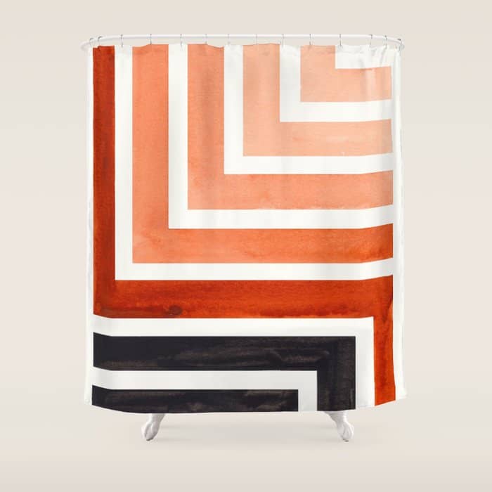 Burnt Sienna Mid Century Modern Watercolor Colorful Ancient Aztec Art Pattern Minimalist Geometric P Shower Curtain