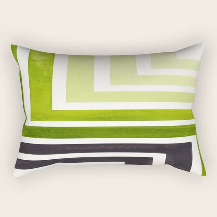 Sap Green Mid Century Modern Watercolor Colorful Ancient Aztec Art Pattern Minimalist Geometric Patt Rectangular Pillow