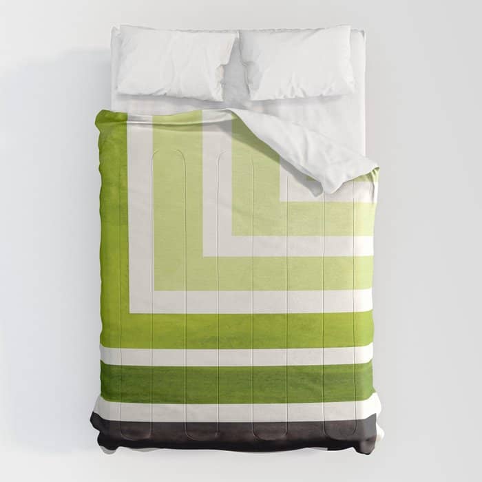 Sap Green Mid Century Modern Watercolor Colorful Ancient Aztec Art Pattern Minimalist Geometric Patt Comforter