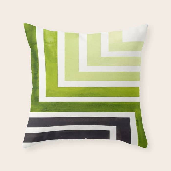 Sap Green Mid Century Modern Watercolor Colorful Ancient Aztec Art Pattern Minimalist Geometric Patt Throw Pillow
