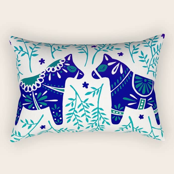 Swedish Dala Horses - Navy & Blue Palette Rectangular Pillow