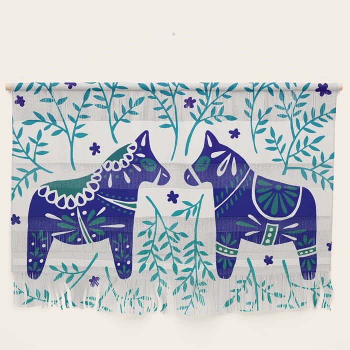 Swedish Dala Horses - Navy & Blue Palette Wall Hanging