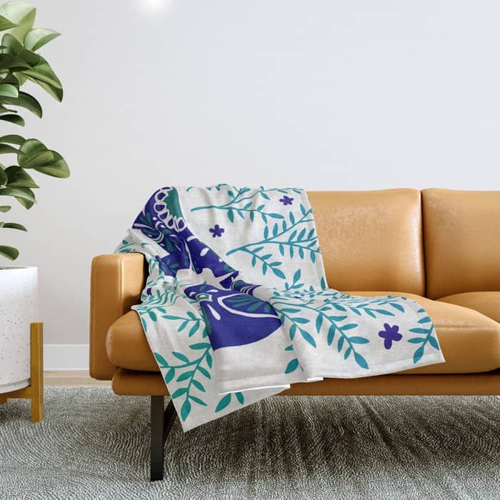 Swedish Dala Horses - Navy & Blue Palette Throw Blanket
