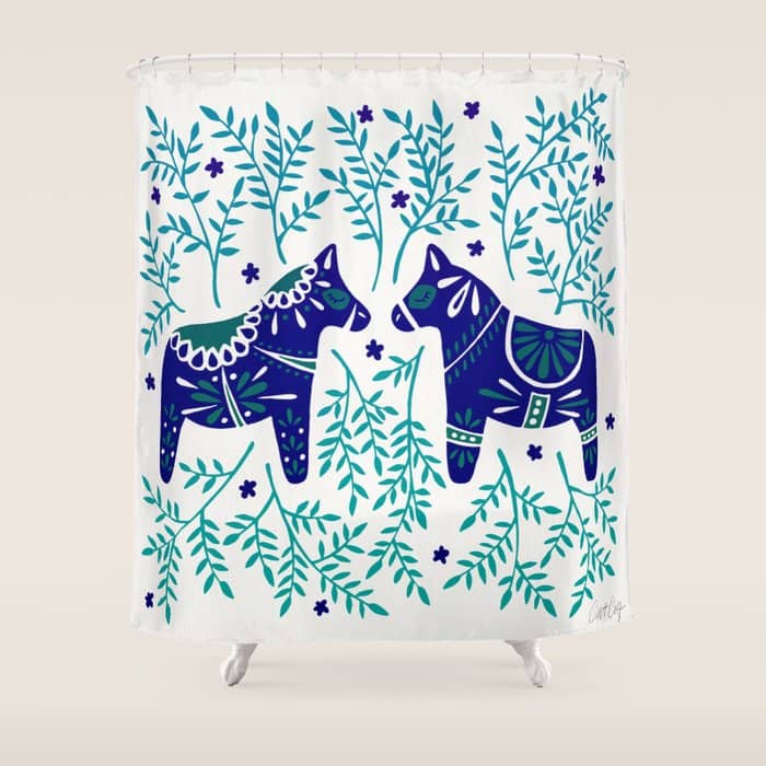 Swedish Dala Horses - Navy & Blue Palette Shower Curtain