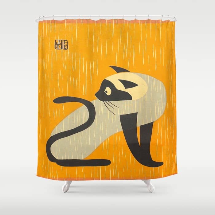 Asai Kiyoshi Japanese Woodblock Siamese Cat Midcounty Modern Art Shower Curtain