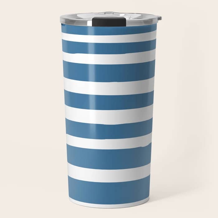 Ocean Stripes, Abstract, Blue And White, Striped Pattern Travel Mug