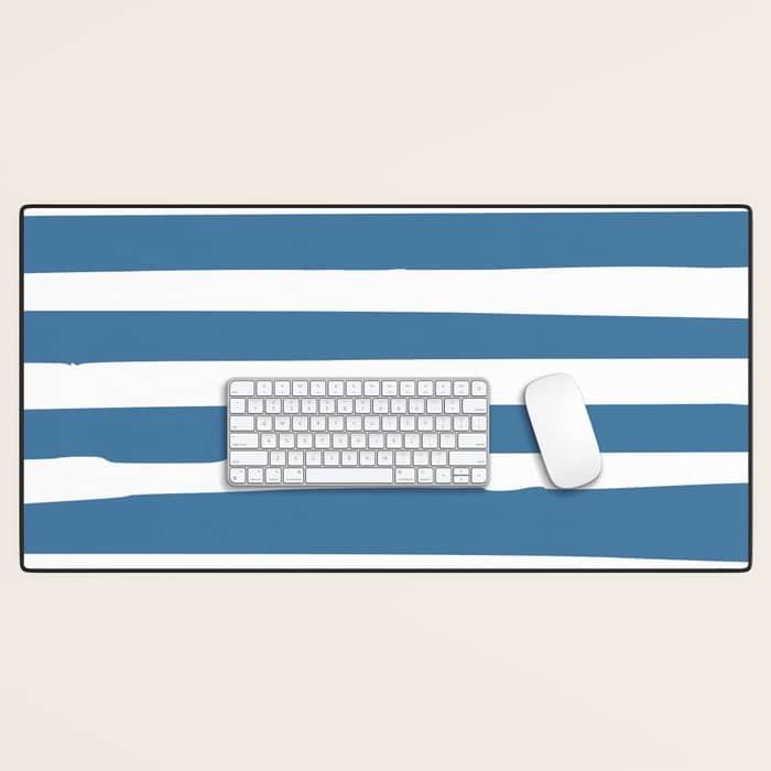 Ocean Stripes, Abstract, Blue And White, Striped Pattern Desk Mat