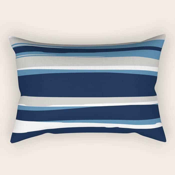 Ocean Beach Striped Landscape, Navy, Blue, Gray Rectangular Pillow