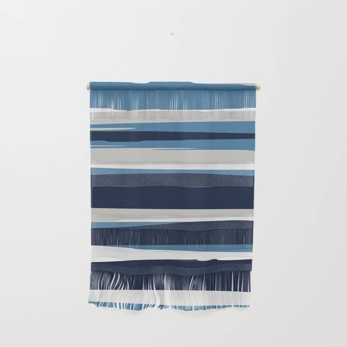 Ocean Beach Striped Landscape, Navy, Blue, Gray Wall Hanging