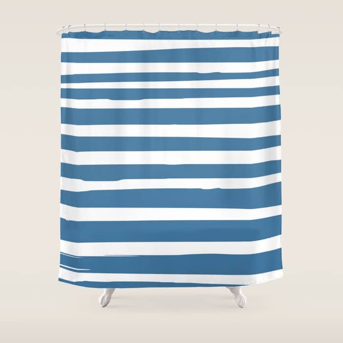 Ocean Stripes, Abstract, Blue And White, Striped Pattern Shower Curtain
