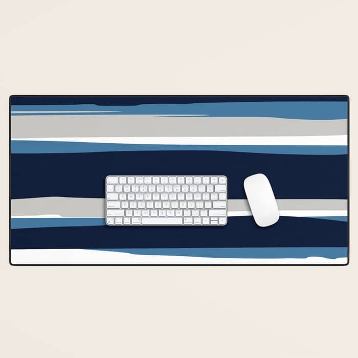 Ocean Beach Striped Landscape, Navy, Blue, Gray Desk Mat