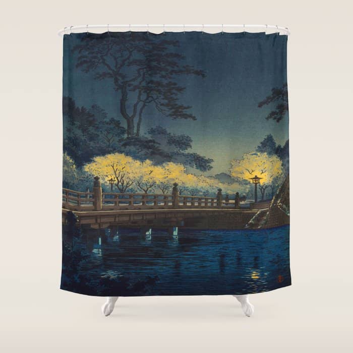 Tsuchiya Koitsu Vintage Japanese Woodblock Print Spring Blossom At Night T Shower Curtain
