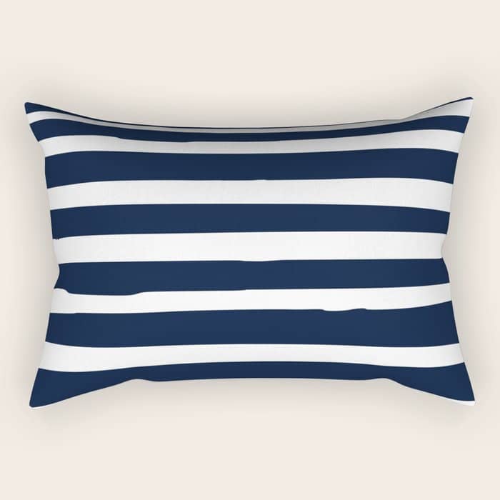 Ocean Stripes, Modern, Abstract, Navy Blue And White Rectangular Pillow