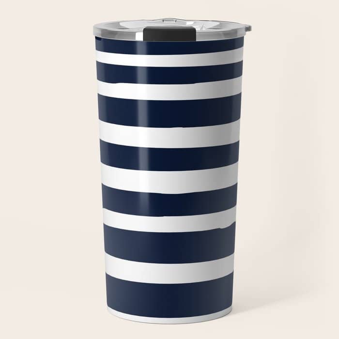 Ocean Stripes, Modern, Abstract, Navy Blue And White Travel Mug
