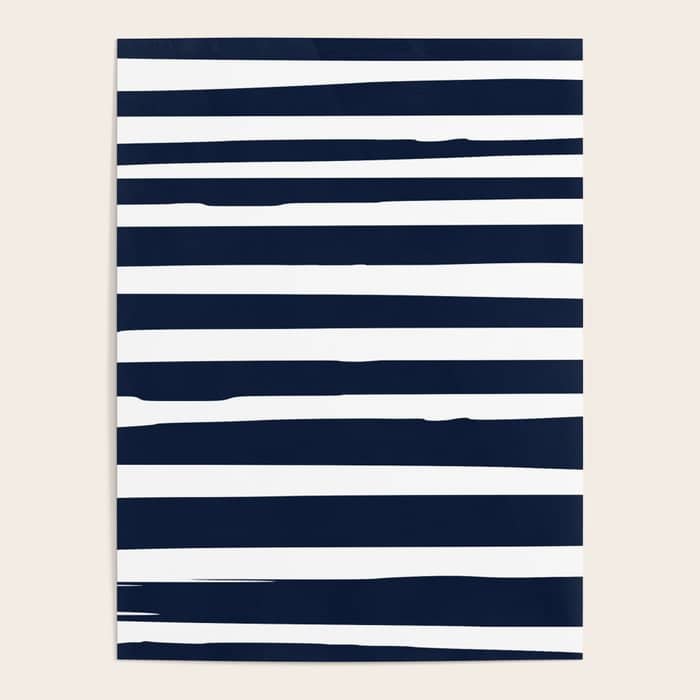 Ocean Stripes, Modern, Abstract, Navy Blue And White Poster