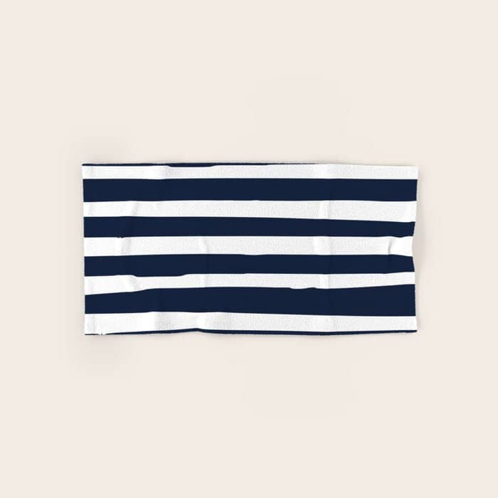 Ocean Stripes, Modern, Abstract, Navy Blue And White Bath Towel