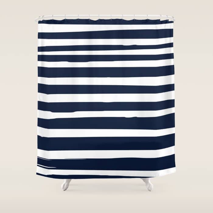 Ocean Stripes, Modern, Abstract, Navy Blue And White Shower Curtain
