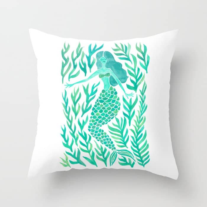 Kelp Forest Mermaid - Mint Palette Throw Pillow