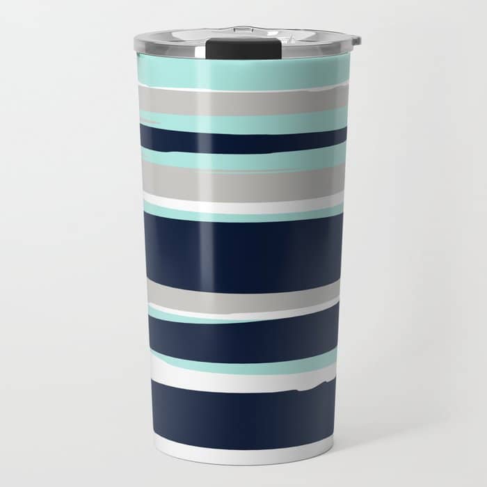 Ocean, Stripe Abstract Pattern, Navy, Aqua, Gray Travel Mug