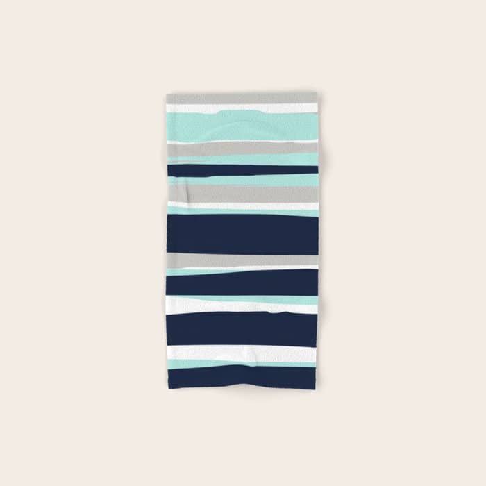 Ocean, Stripe Abstract Pattern, Navy, Aqua, Gray Bath Towel