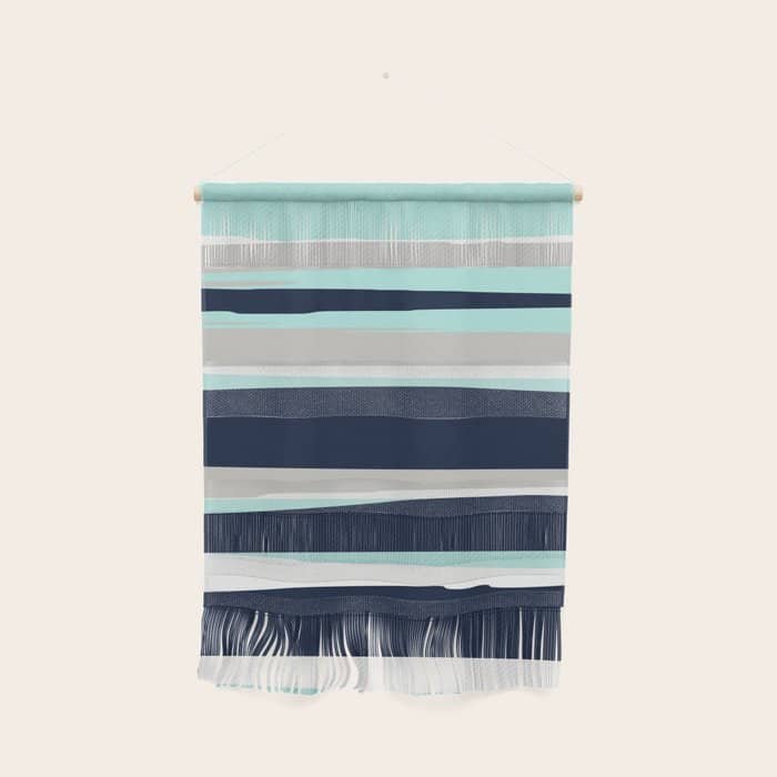 Ocean, Stripe Abstract Pattern, Navy, Aqua, Gray Wall Hanging
