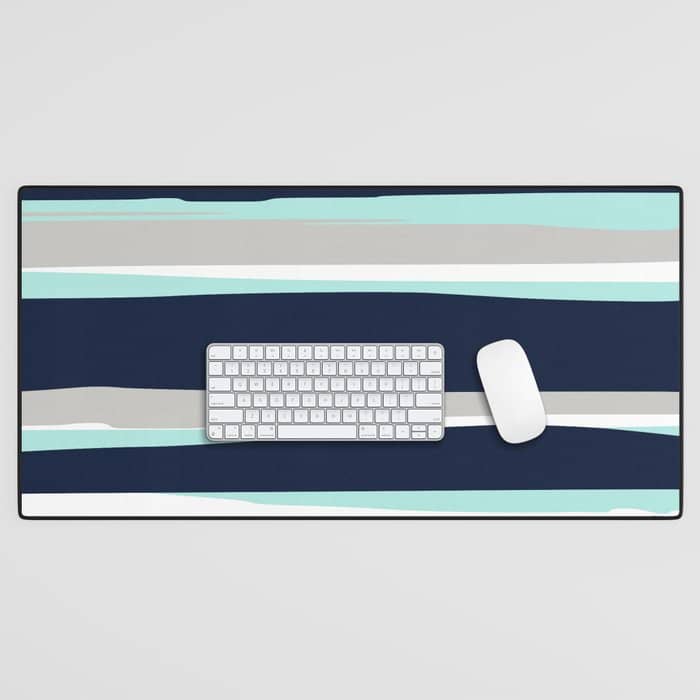 Ocean, Stripe Abstract Pattern, Navy, Aqua, Gray Desk Mat