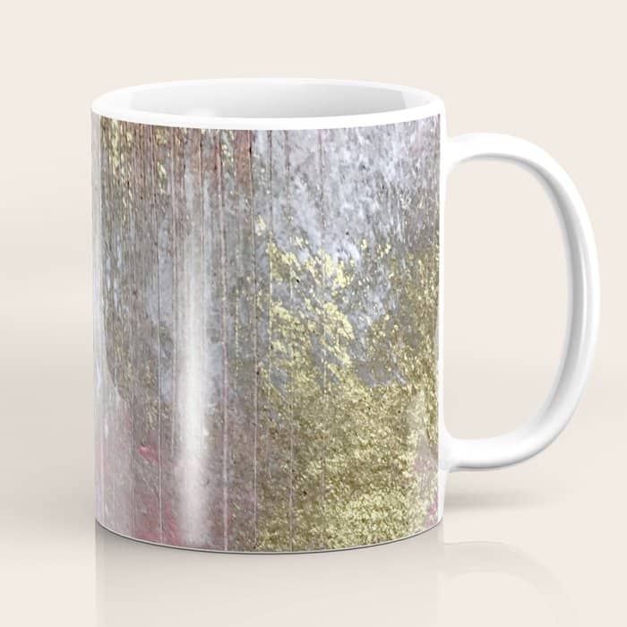 Golden Girl: A Pretty Abstract Mixed Media Piece In Pink, White, Gold, And Gray Coffee Mug