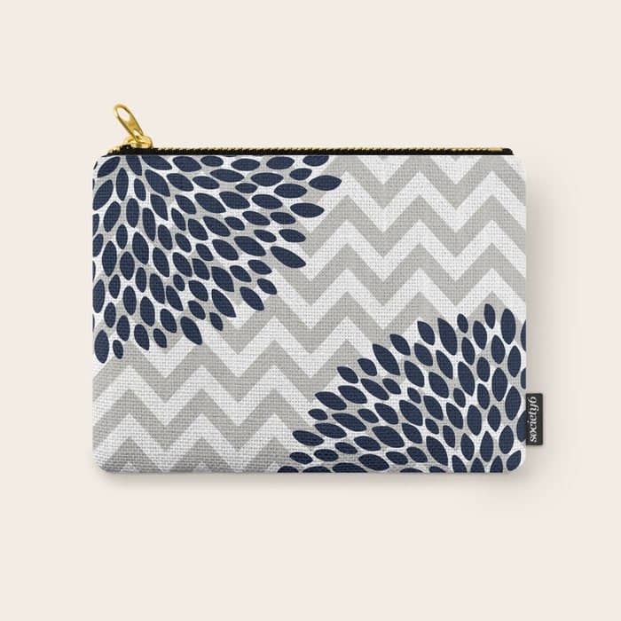 Chevron Floral Modern Navy And Grey Carry All Pouch