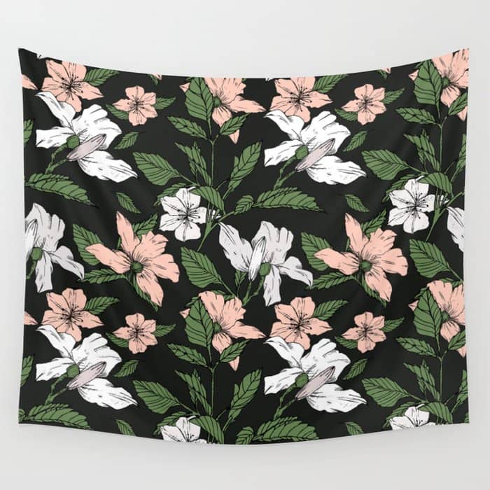 Flowers In The Tropical Night Wall Tapestry