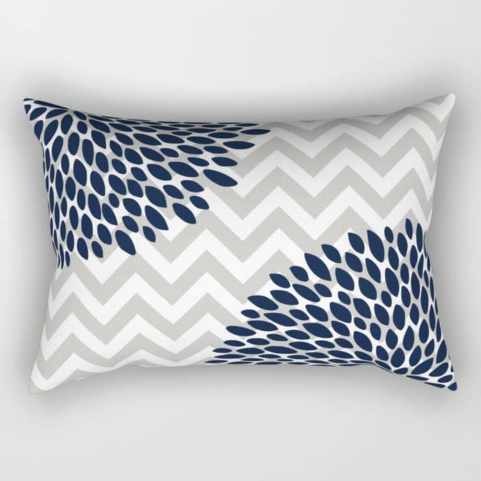 Chevron Floral Modern Navy And Grey Rectangular Pillow