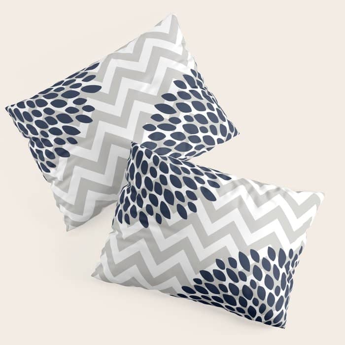 Chevron Floral Modern Navy And Grey Pillow Sham