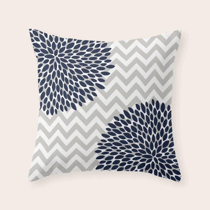 Chevron Floral Modern Navy And Grey Throw Pillow