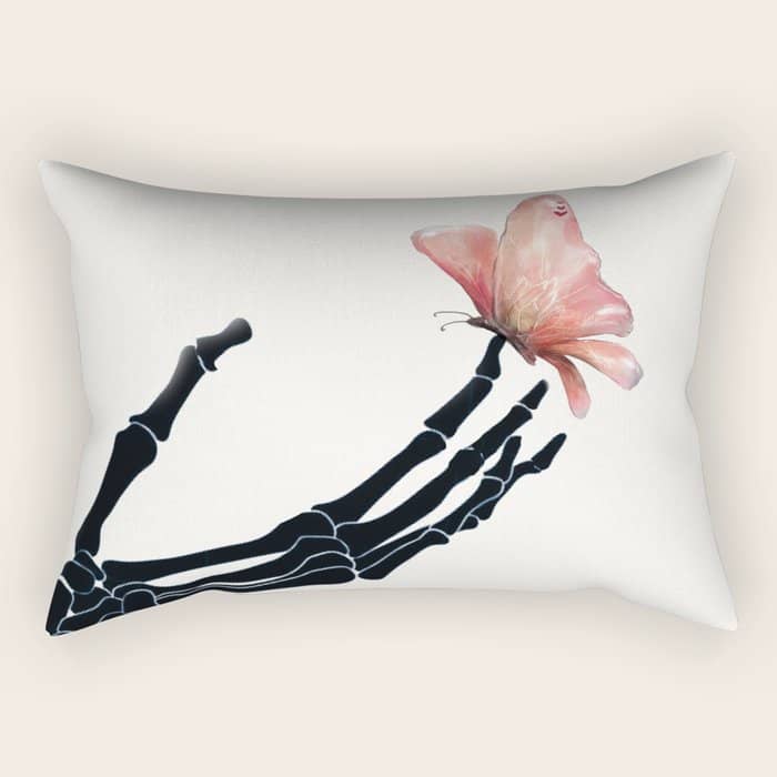 Butterfly On Skeleton Hand Rectangular Pillow